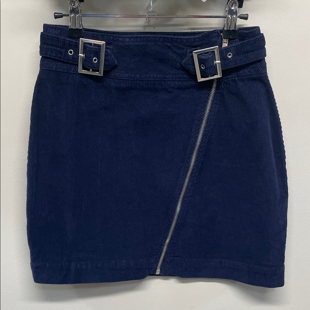 NWOT Urban Outfitters Harmony Navy Corduroy Asymmetrical Zip Front Mini Skirt M